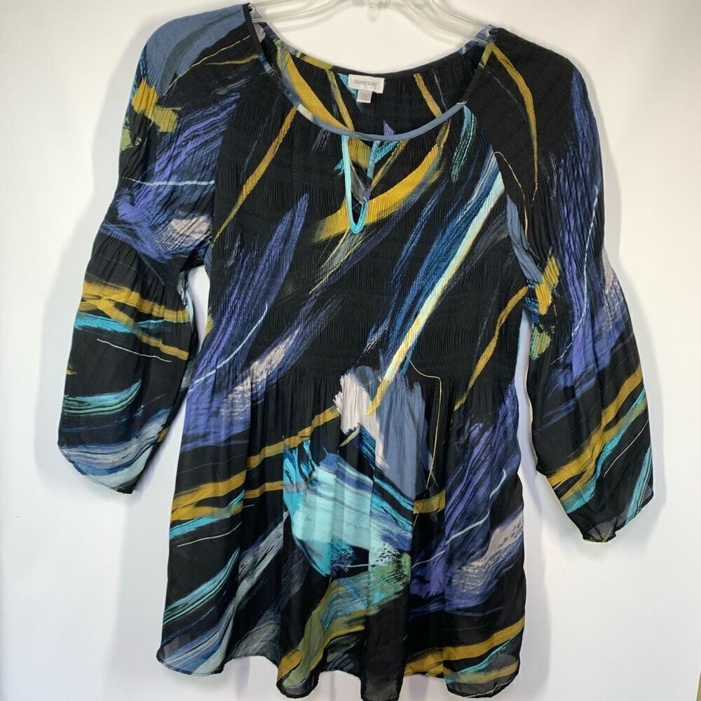 Avenue Women’s Abstract Print 3/4 Sleeve Keyhole Blouse Multicolor Size 14/16